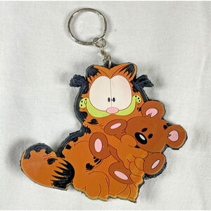 Garfield Pooky Vtg Keychain Flat Rubber Plastic Key Ring Backpack Purse Charm